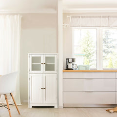 4-Door Bathroom Floor Cabinet with Tempered Glass Doors