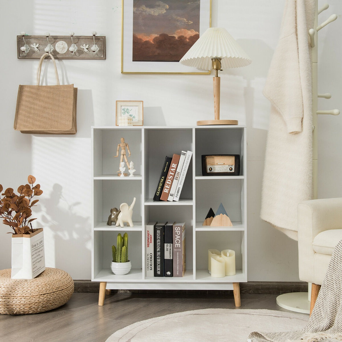 8-Cube Storage Organizer with 2 Anti-Tipping Mechanisms-White