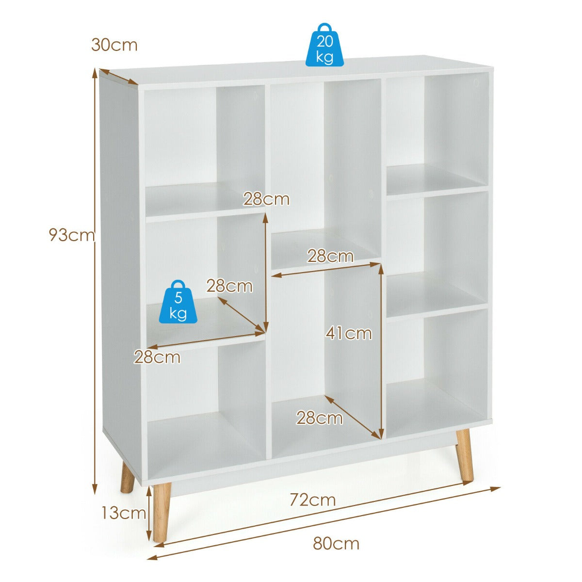 8-Cube Storage Organizer with 2 Anti-Tipping Mechanisms-White