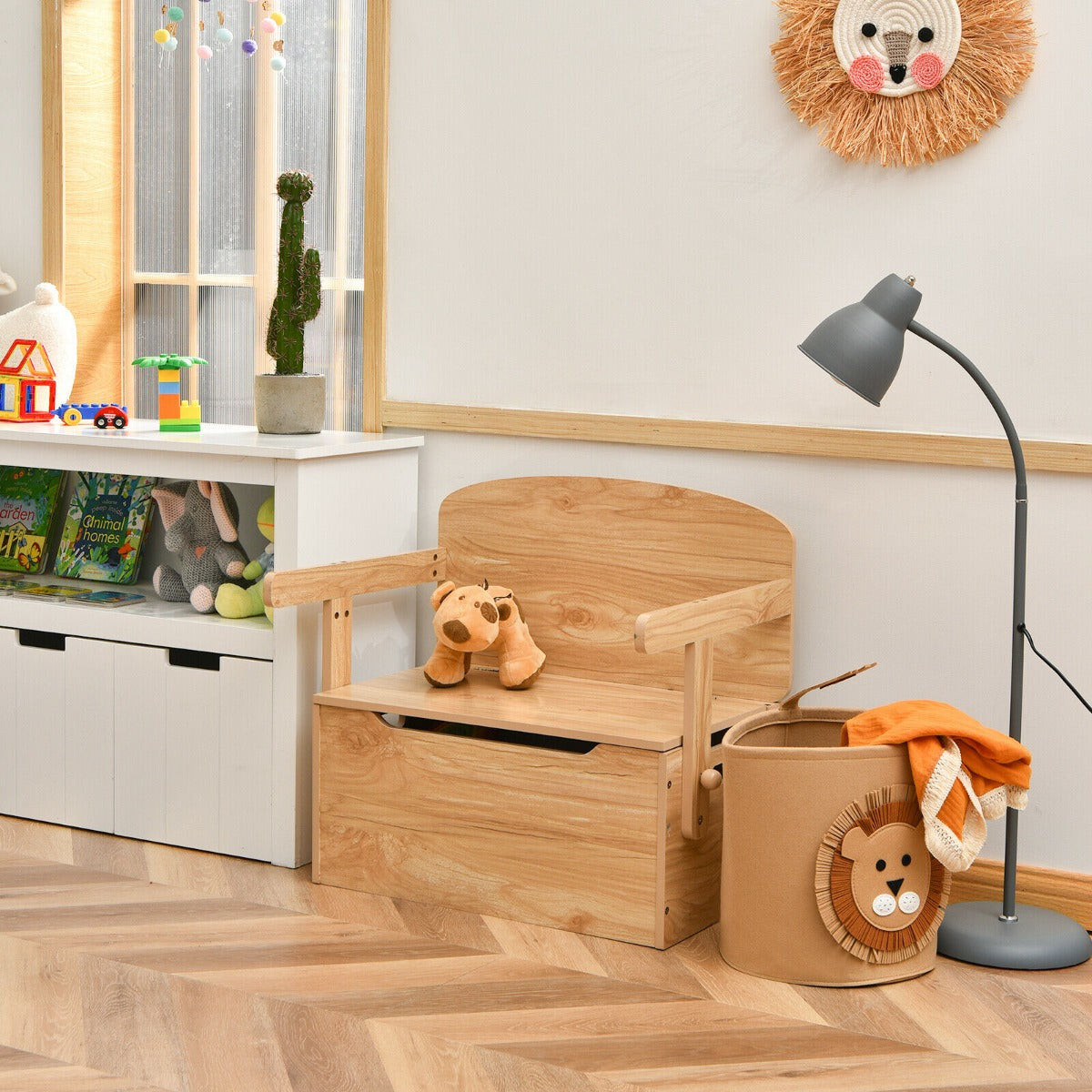 3-in-1 Kids Table and Chair Set with Toy Storage Box-Natural