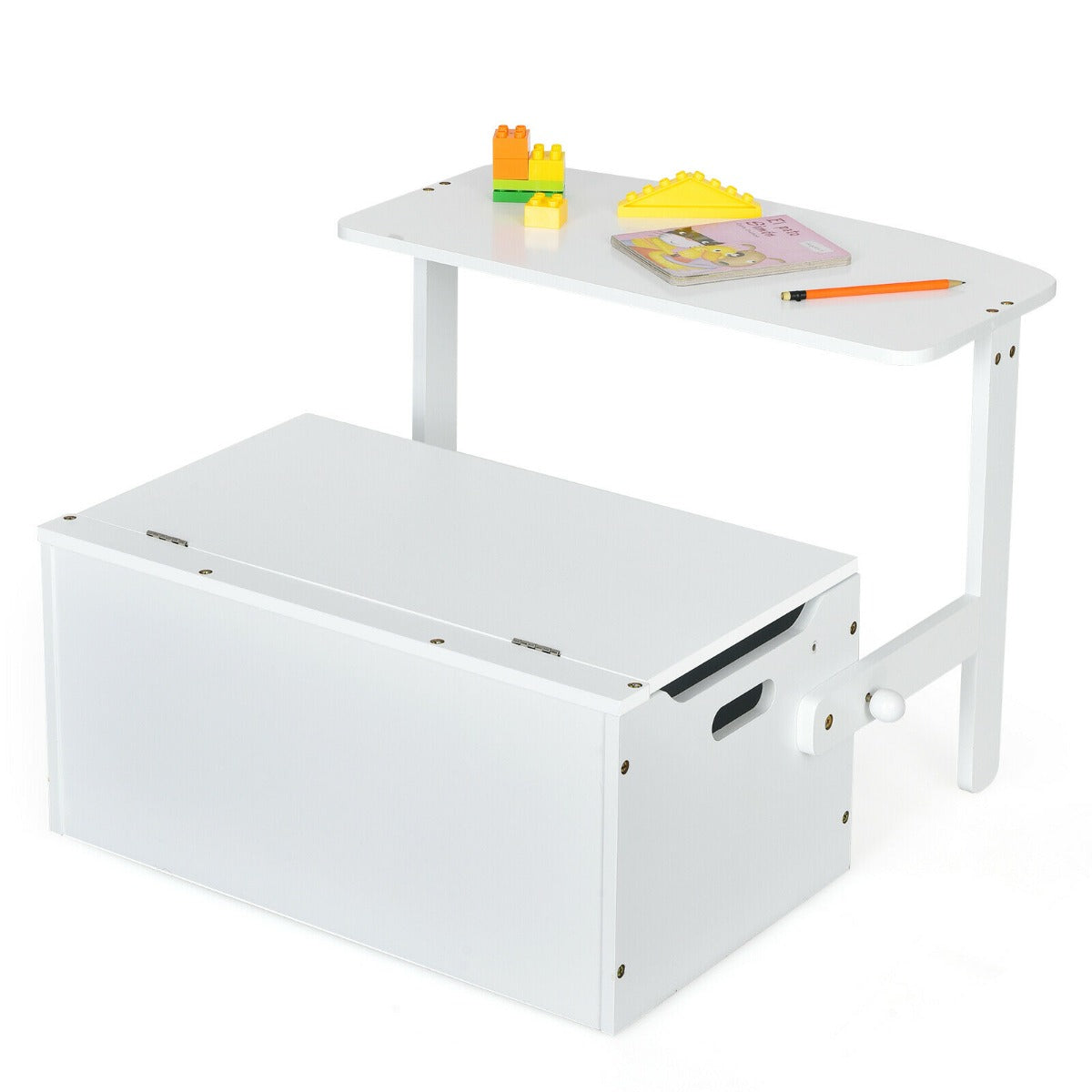 3-in-1 Kids Table and Chair Set with Toy Storage Box-White