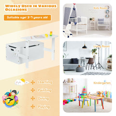 3-in-1 Kids Table and Chair Set with Toy Storage Box-White