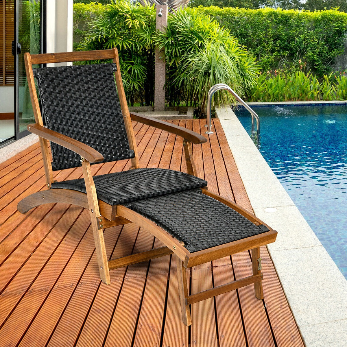 Folding Deck Reclining Chair with Retractable Footrest