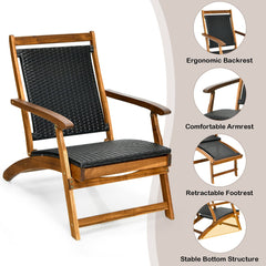 Folding Deck Reclining Chair with Retractable Footrest