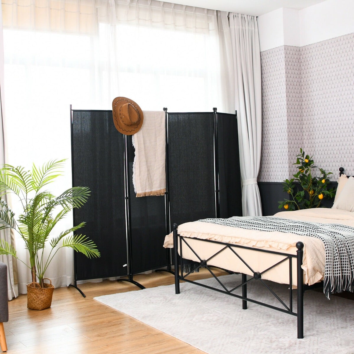 4 Panel Wall Privacy Screen Protector for Home-Black