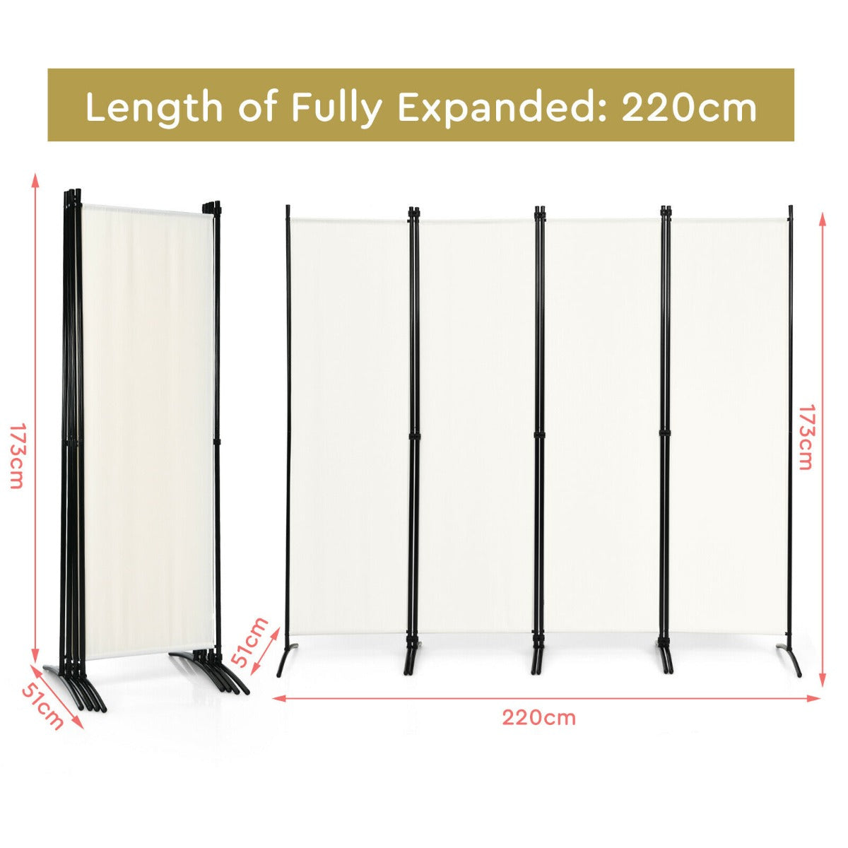 4 Panel Wall Privacy Screen Protector for Home-White