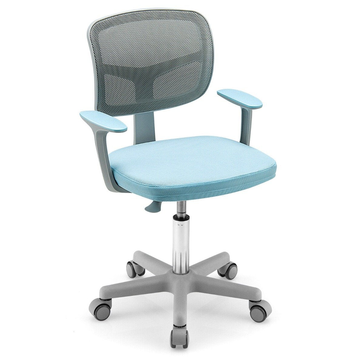 Kids Height-Adjustable Swivel Computer Desk Chair with Lumbar Support-Blue