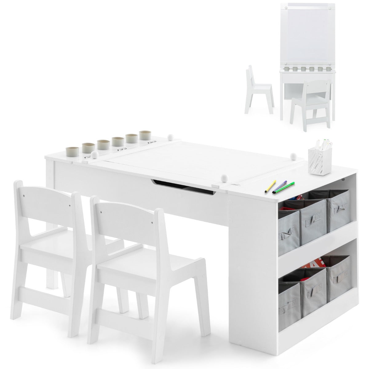 2-in-1 Kids Art Table Set with Chairs-White