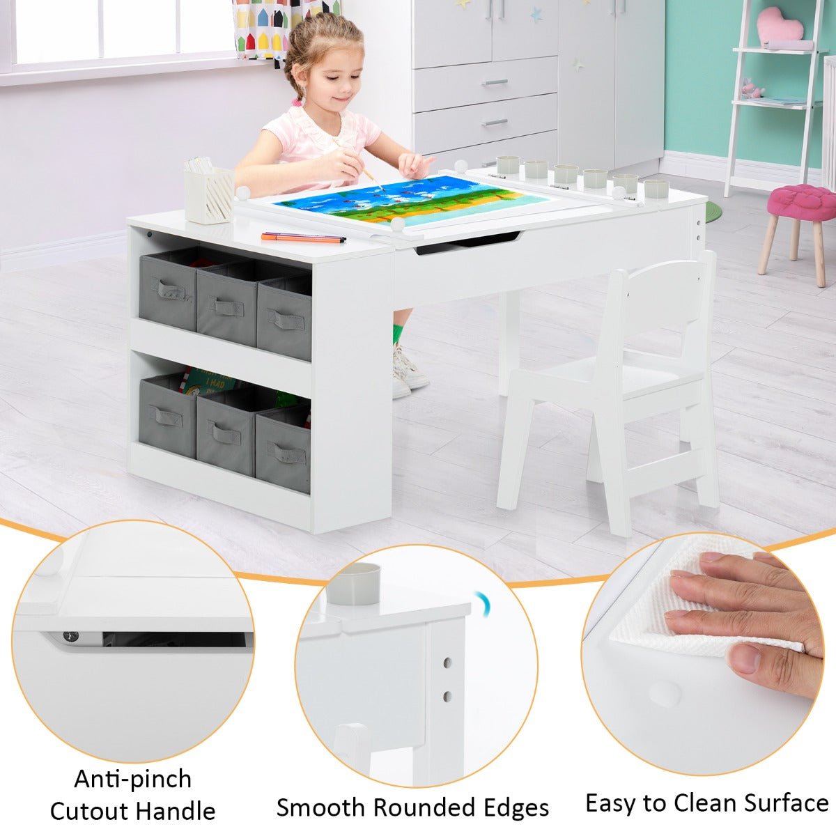 2-in-1 Kids Art Table Set with Chairs-White