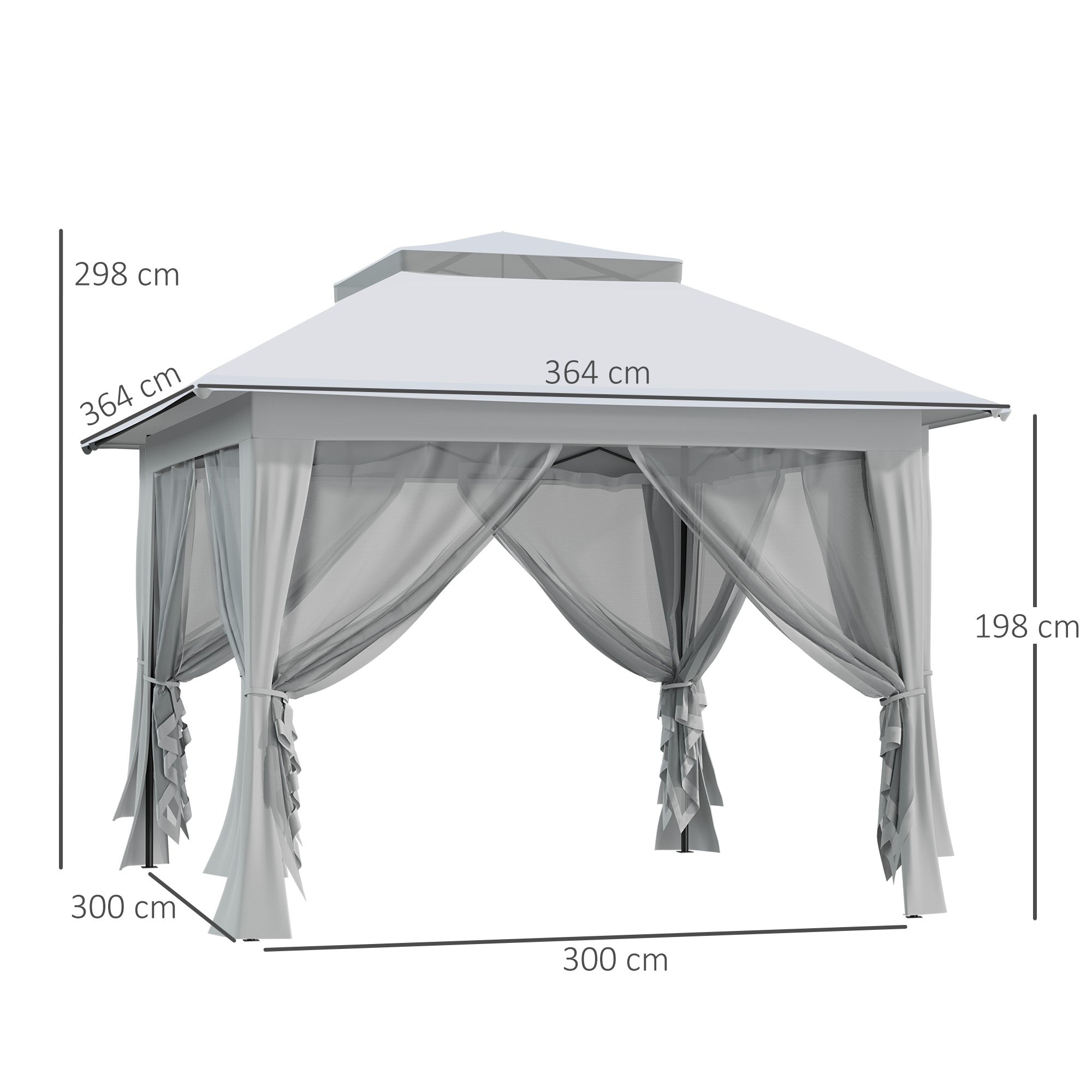 Outsunny 3.6 x 3.6 m Pop up Gazebo with Netting, Height Adjustable Party Tent Instant Canopy Sun Shade Shelter, Grey