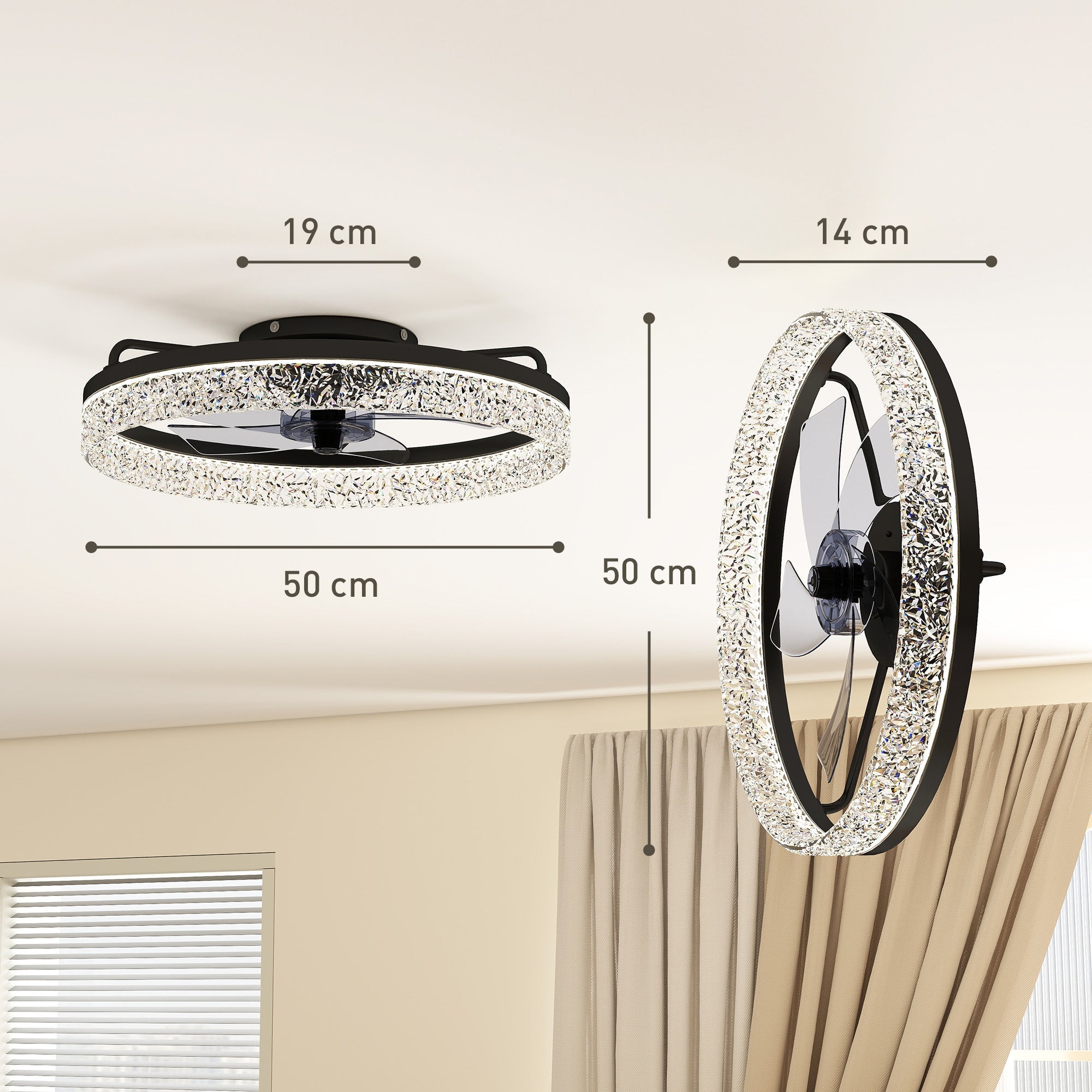 HOMCOM Ceiling Fan with Lights, Dimmable LED Mount Ceiling Fan Light with Remote App Control for Bedroom, Black