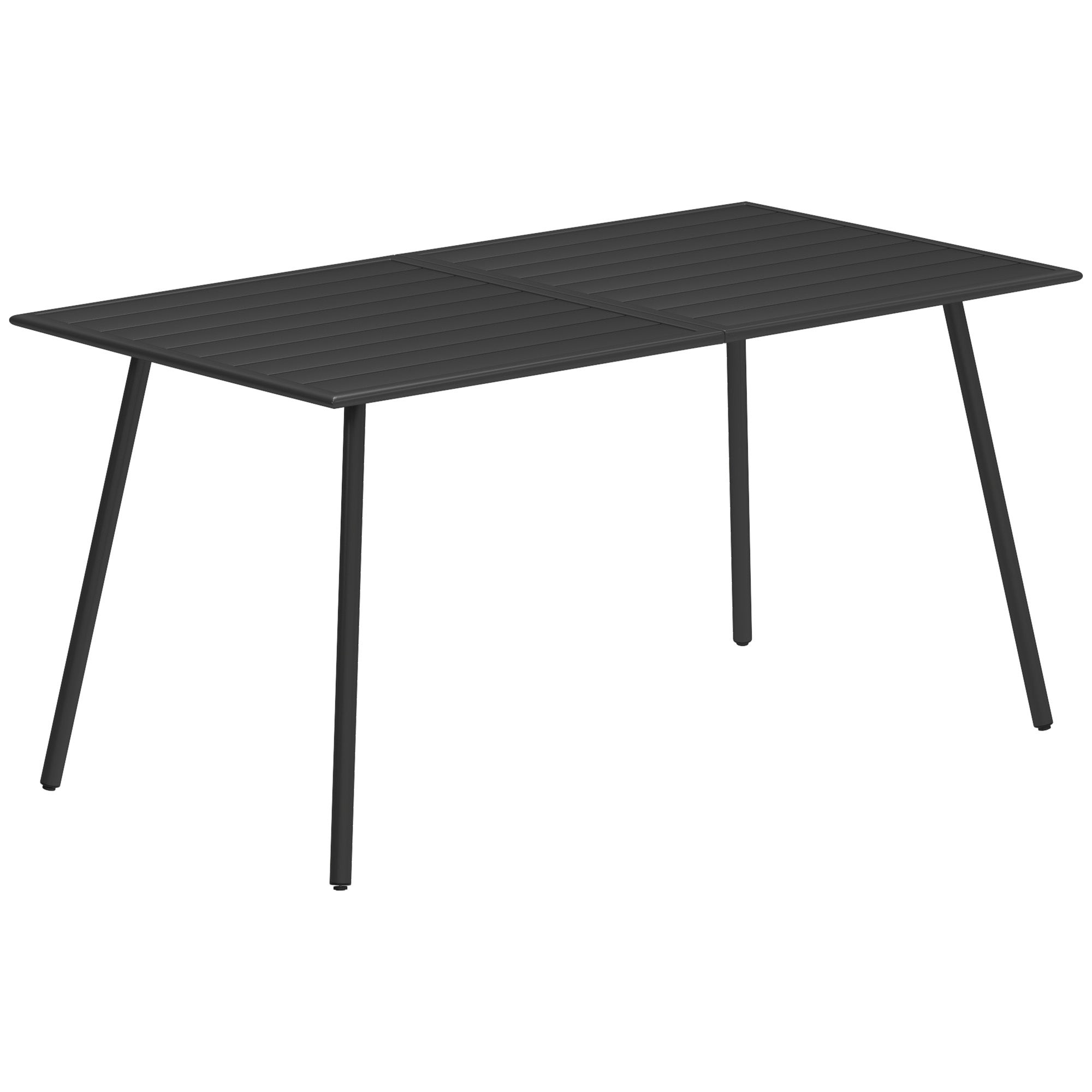Outsunny Rectangle Garden Table with Slat Top, Steel Frame, Outdoor Table for 6 Person, 150 x 80 x 74 cm, Black