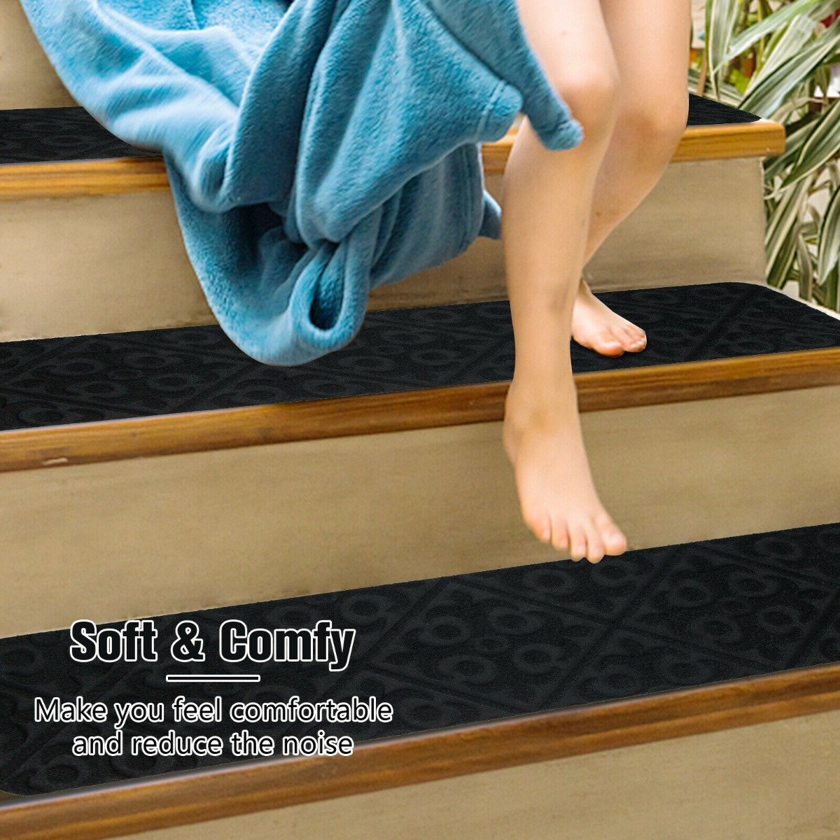 Non-Slip Stair Mats with Reusable Adhesive-Black