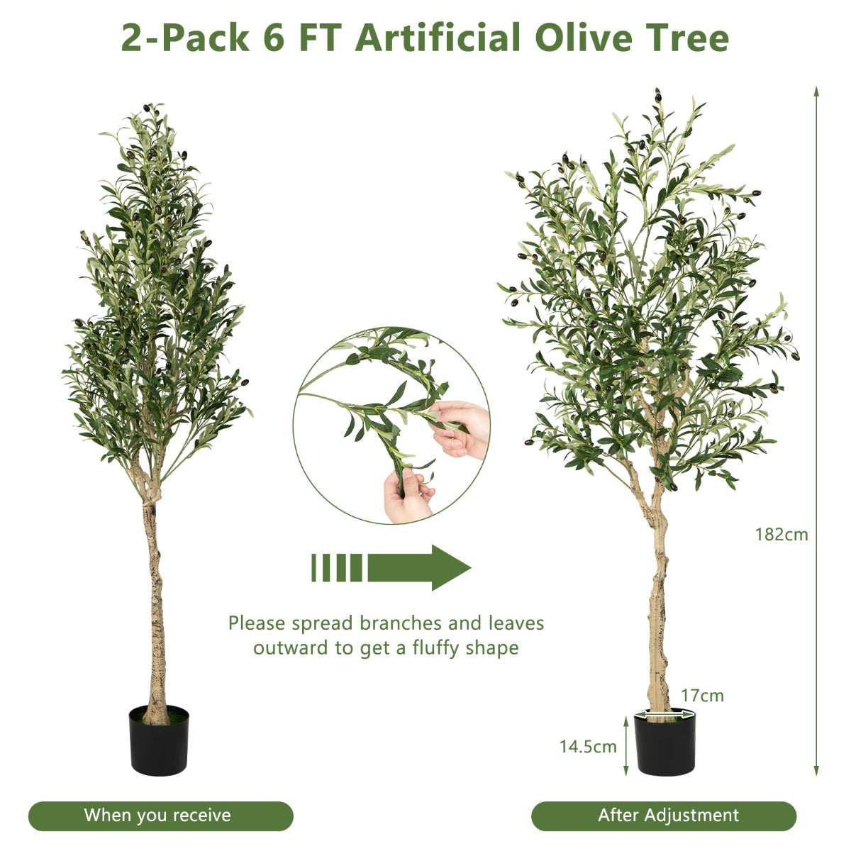 182cm Artificial Olive Tree with 72 Fruits-1 Pack