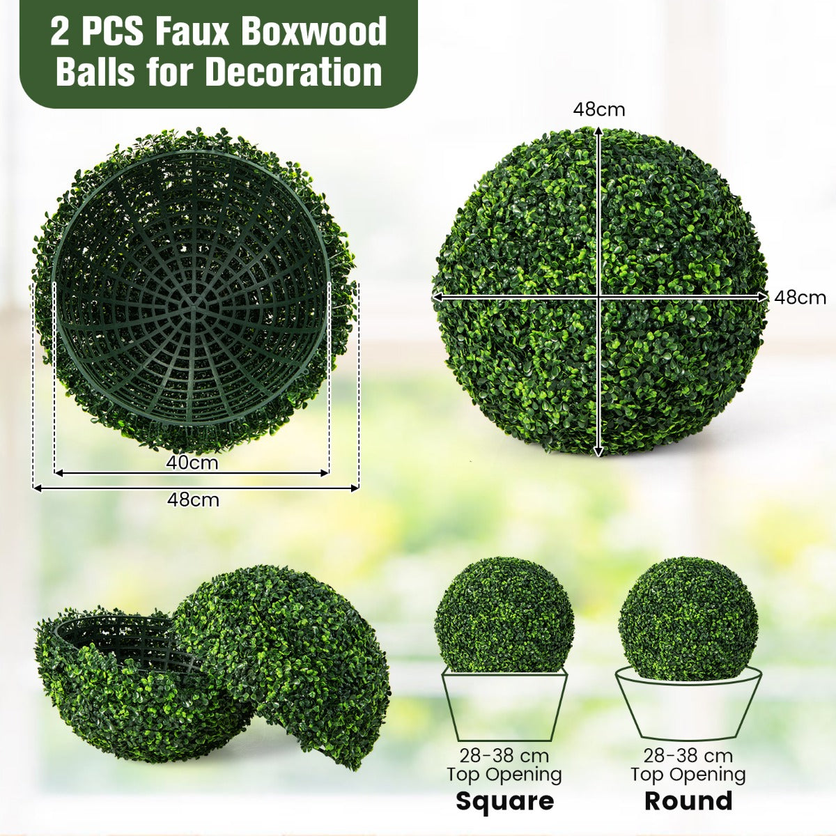 Set of 2 Artificial Topiary Balls 48cm Faux Boxwood Balls-No Flower
