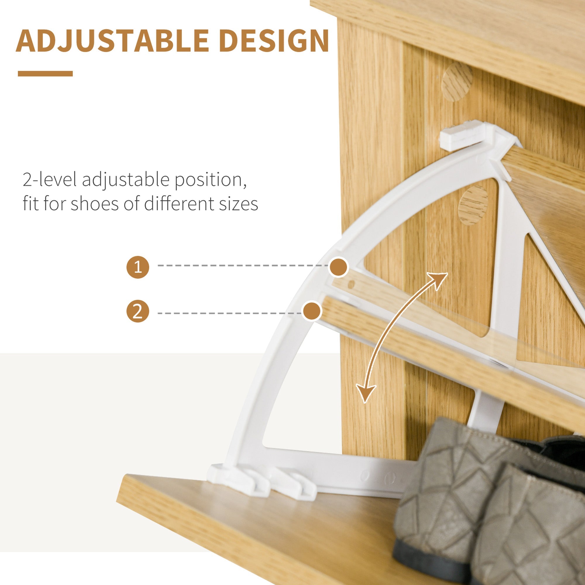 HOMCOM Narrow Shoe Cabinet, Space Saving Shoe Storage Cabinet with 2 Flip Drawers and Adjustable Shelves for 6-12 Pairs of Shoes for Hallways and Living Room, Natural Wood Finish