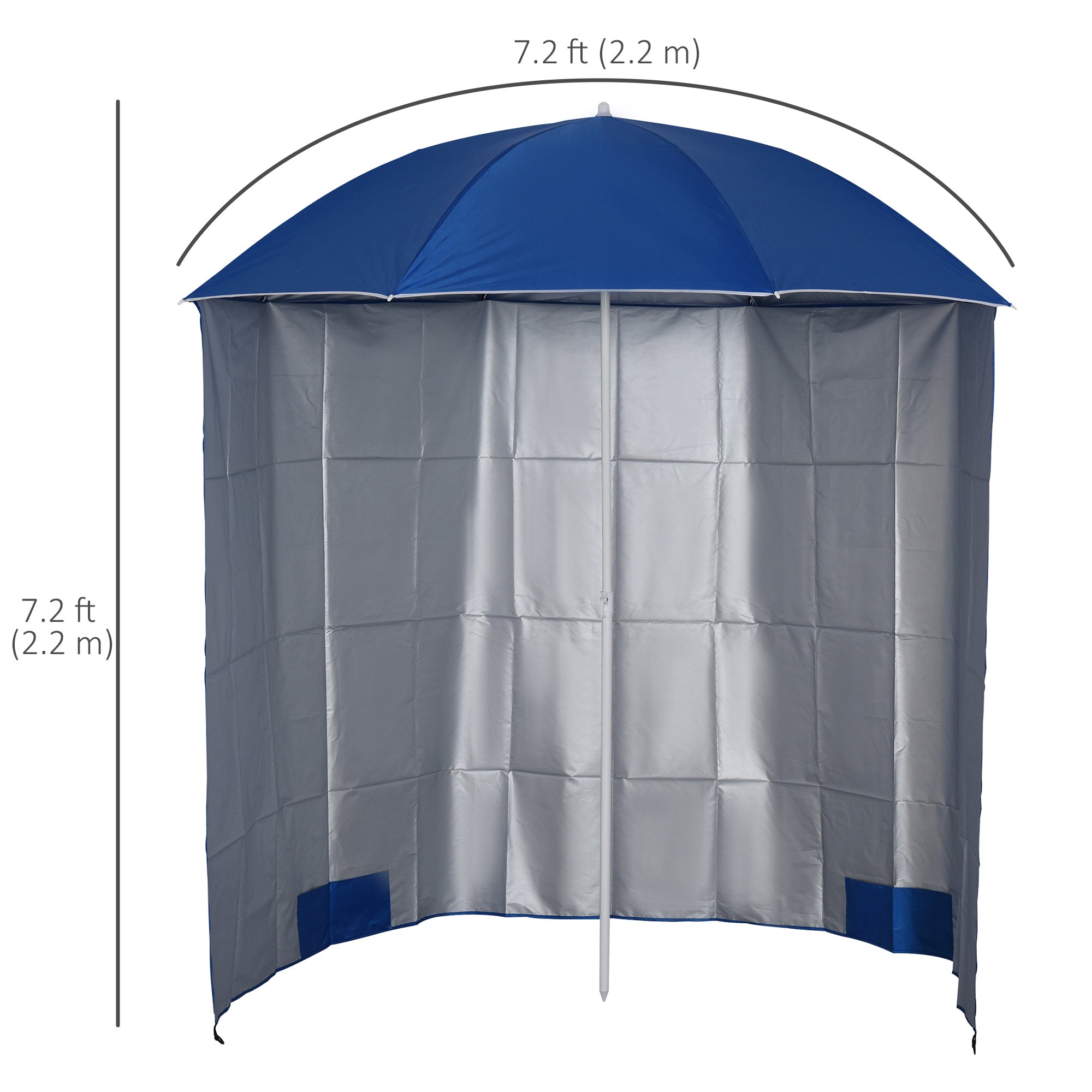 Outsunny 88" Arc 2.2M Fishing Umbrella Beach Parasol with Sides Brolly Shelter Canopy Shade with FREE Carry Bag Blue