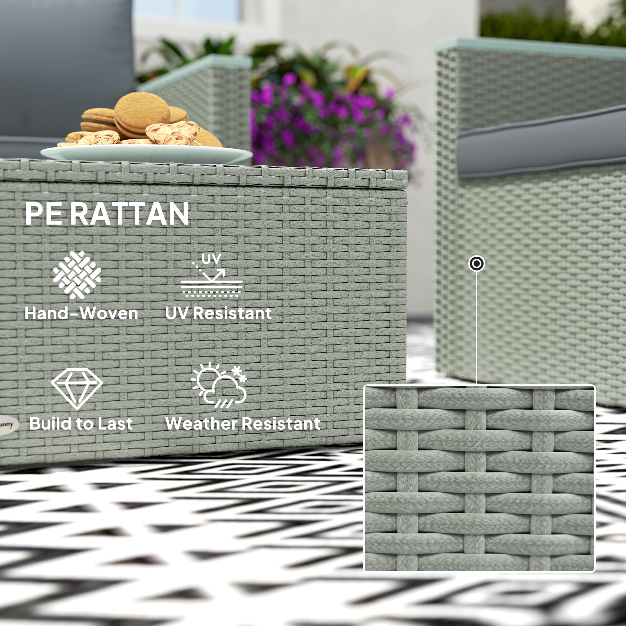 Outsunny Four-Piece Rattan Sofa Set, with Wood-Top Table