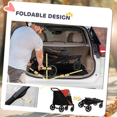 PawHut Foldable Pet Stroller, with Universal Wheels, Shock Absorber, for Medium and Large Dogs - Red