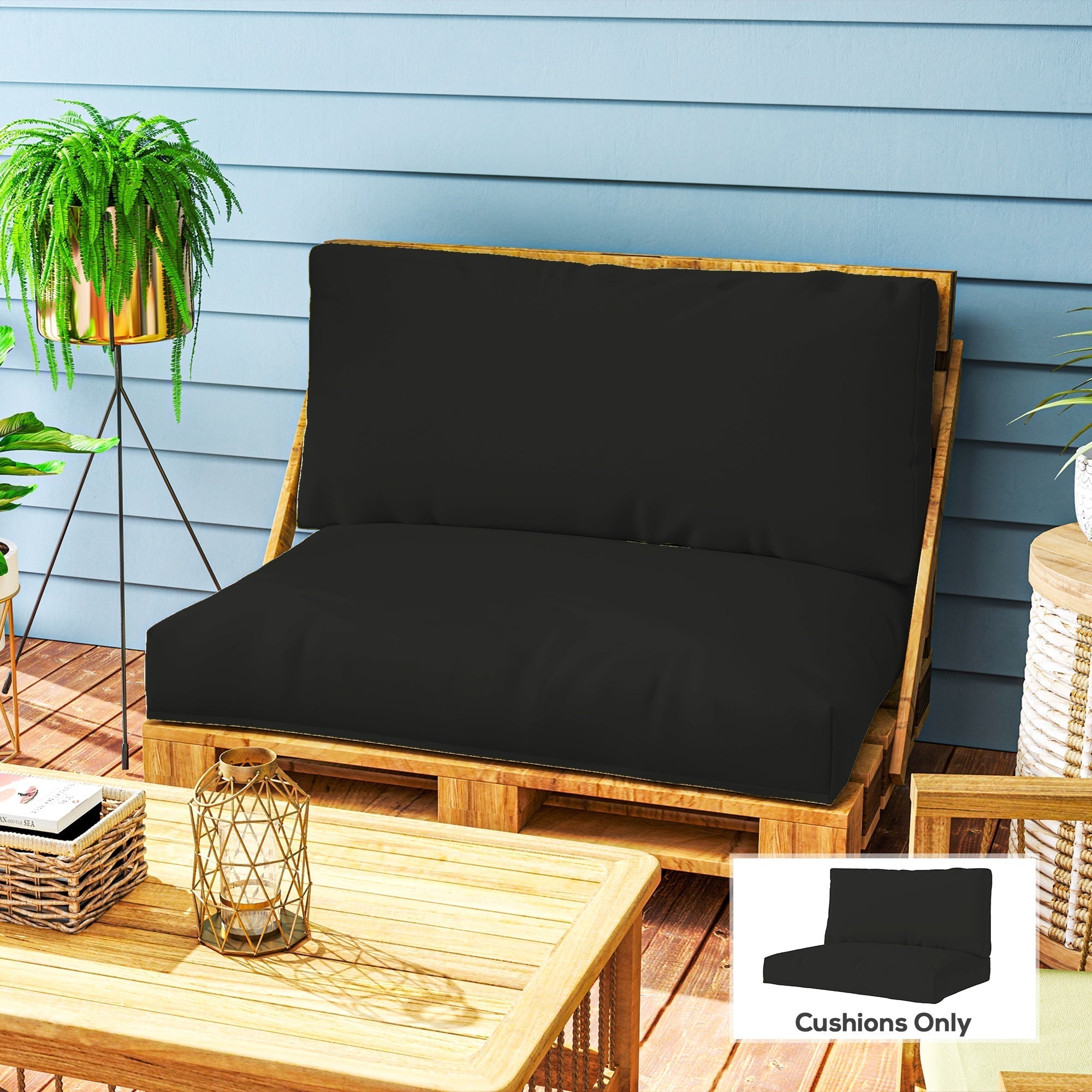 Outsunny Two Piece Seat Pallet and Back Cushions - Black