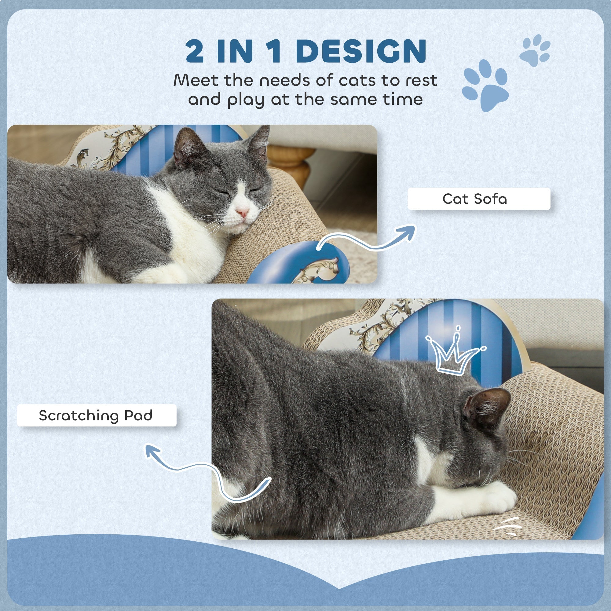 PawHut 2-in-1 Cat Scratching Board with Catnip for Indoor Cats, 26.5 x 57 x 26.5cm, Blue