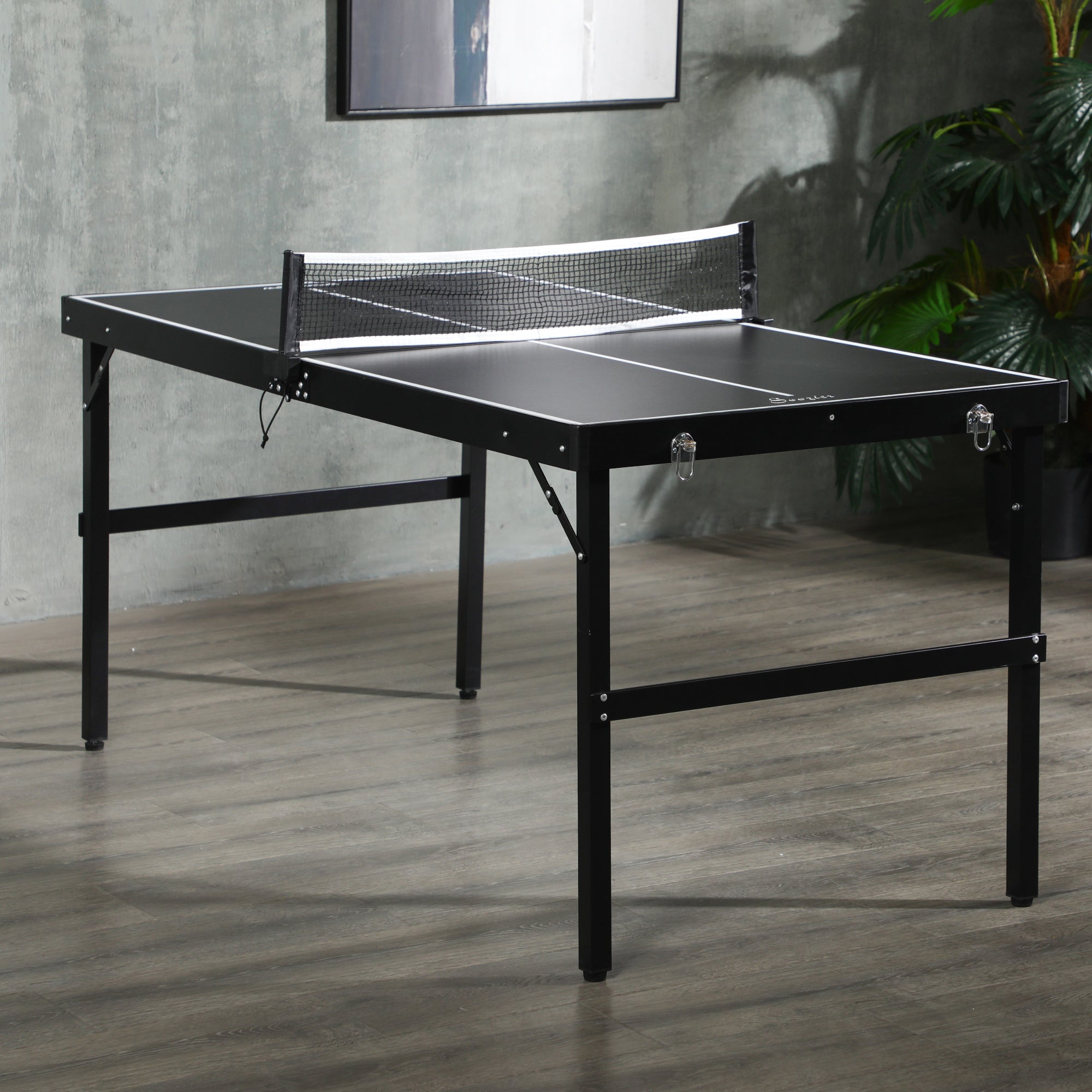 SPORTNOW 5ft Mini Table Tennis Table, Folding Ping Pong Table with Net and Aluminium Frame, Portable Ping Pong Game Set for Indoor Outdoor Use, Black