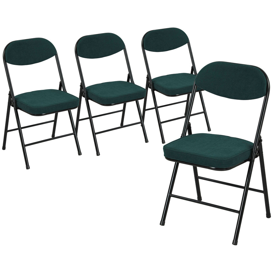 HOMCOM Set of Four Folding Corduroy Seat Chairs - Teal