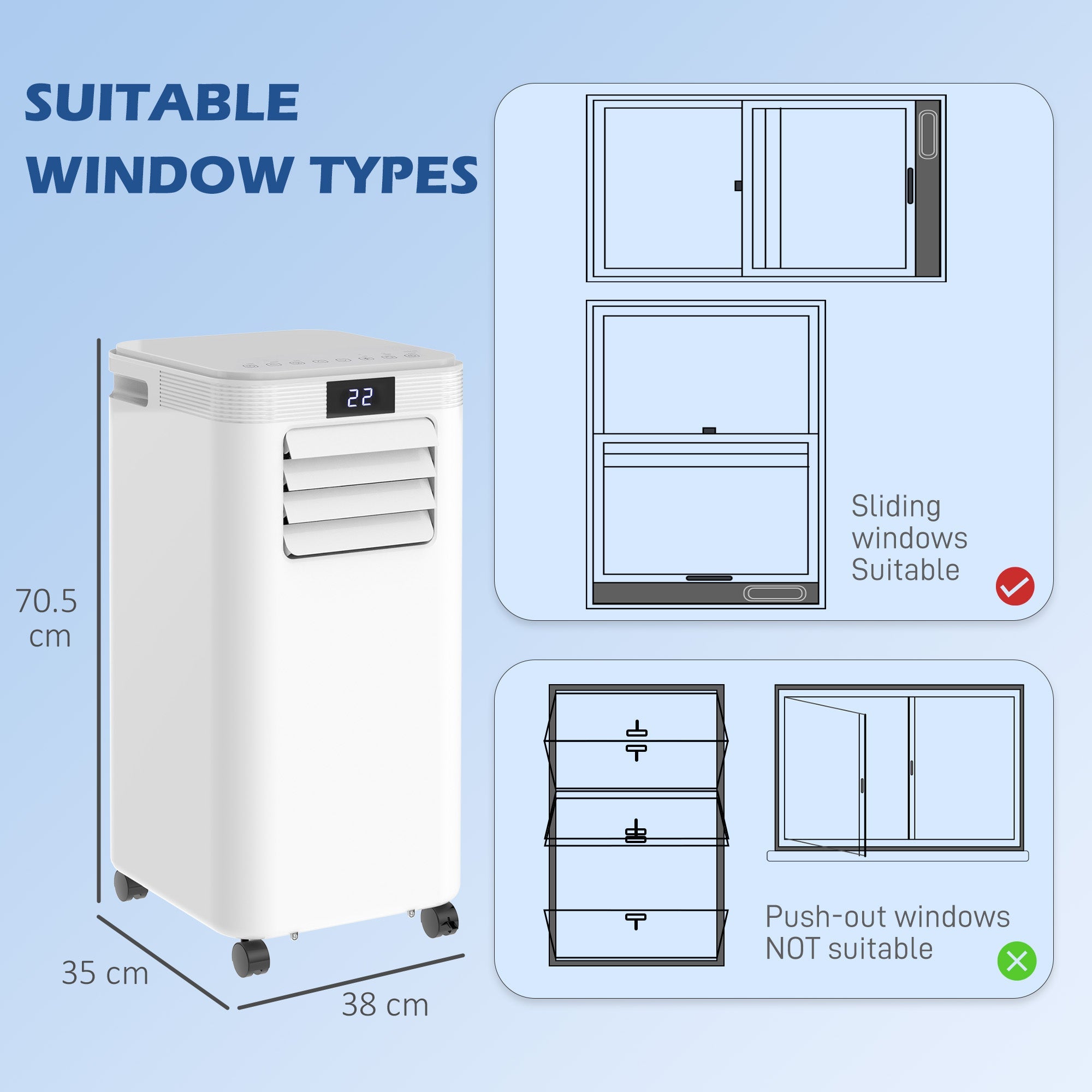 HOMCOM 8000 BTU Air Conditioning Unit, 3-in-1 Portable Air Conditioner, Dehumidifier, Cooling Fan with Remote Control, Digital Display, 2 Speeds, 24H Timer, Window Venting Kit, 18mÂ²