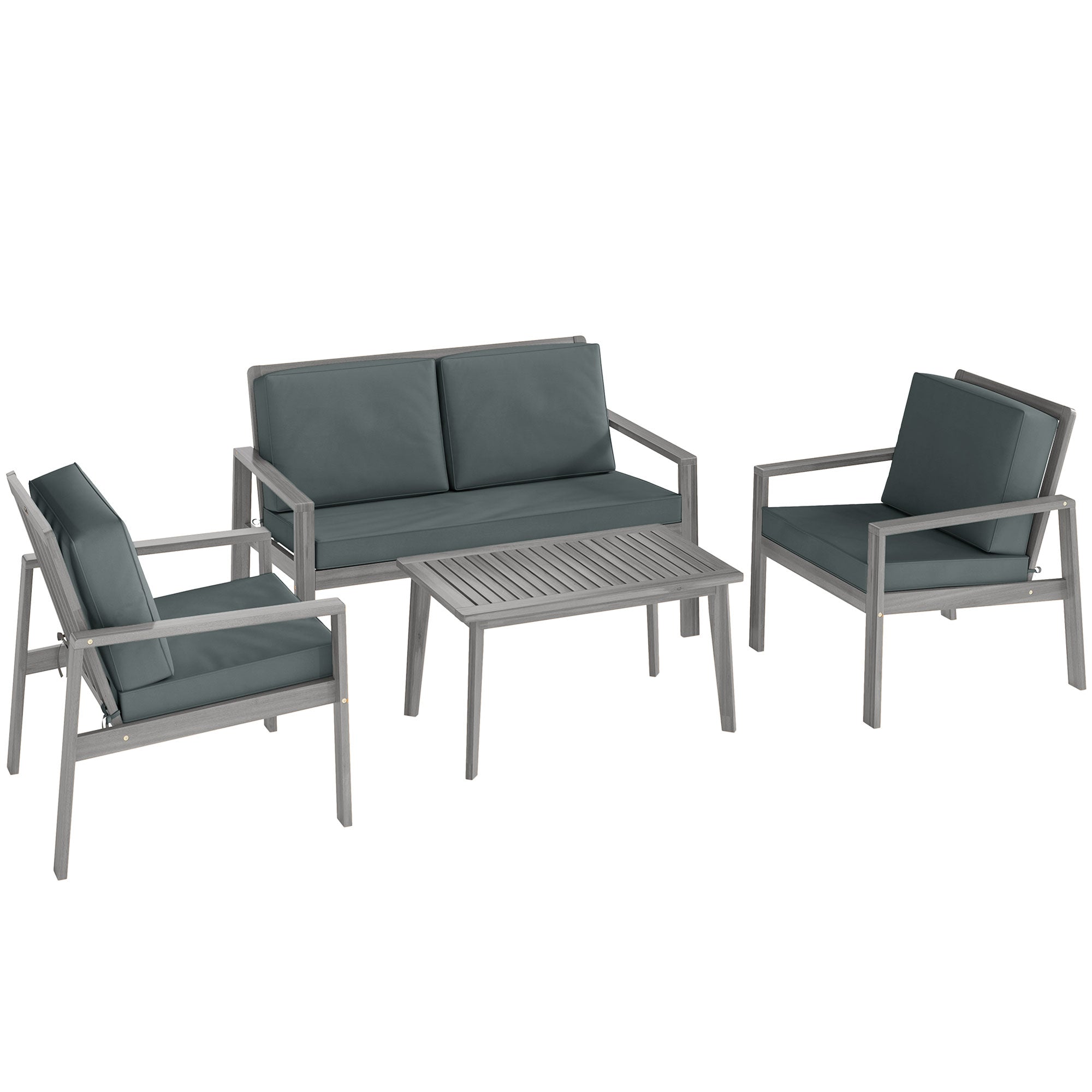 Outsunny 4-Piece Wooden Garden Furniture Set with Cushions - Light Grey