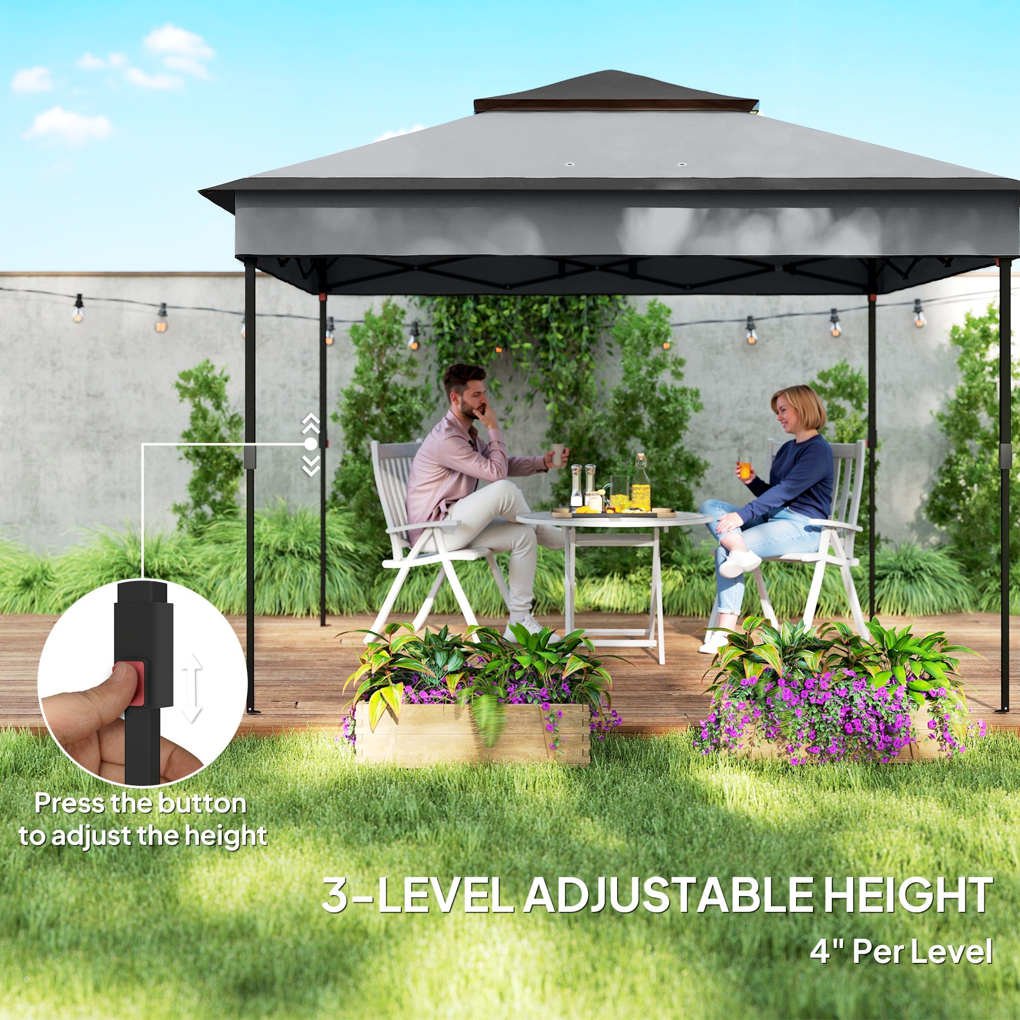 Outsunny 3 x 3(m) Pop Up Gazebo, Height Adjustable Instant Event Shelter with Netting and Carrying Bag, Grey