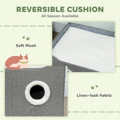 PawHut Cat Bed for Indoor Pets, Foldable Cat House with Fluffy Ball and Scratch Pad for Small and Medium Pets, Grey