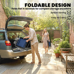 Outsunny Folding Garden Chairs Set of 2, Foldable Garden Dining Chairs with High Back, Armrests, Texteline Seat, Navy Blue