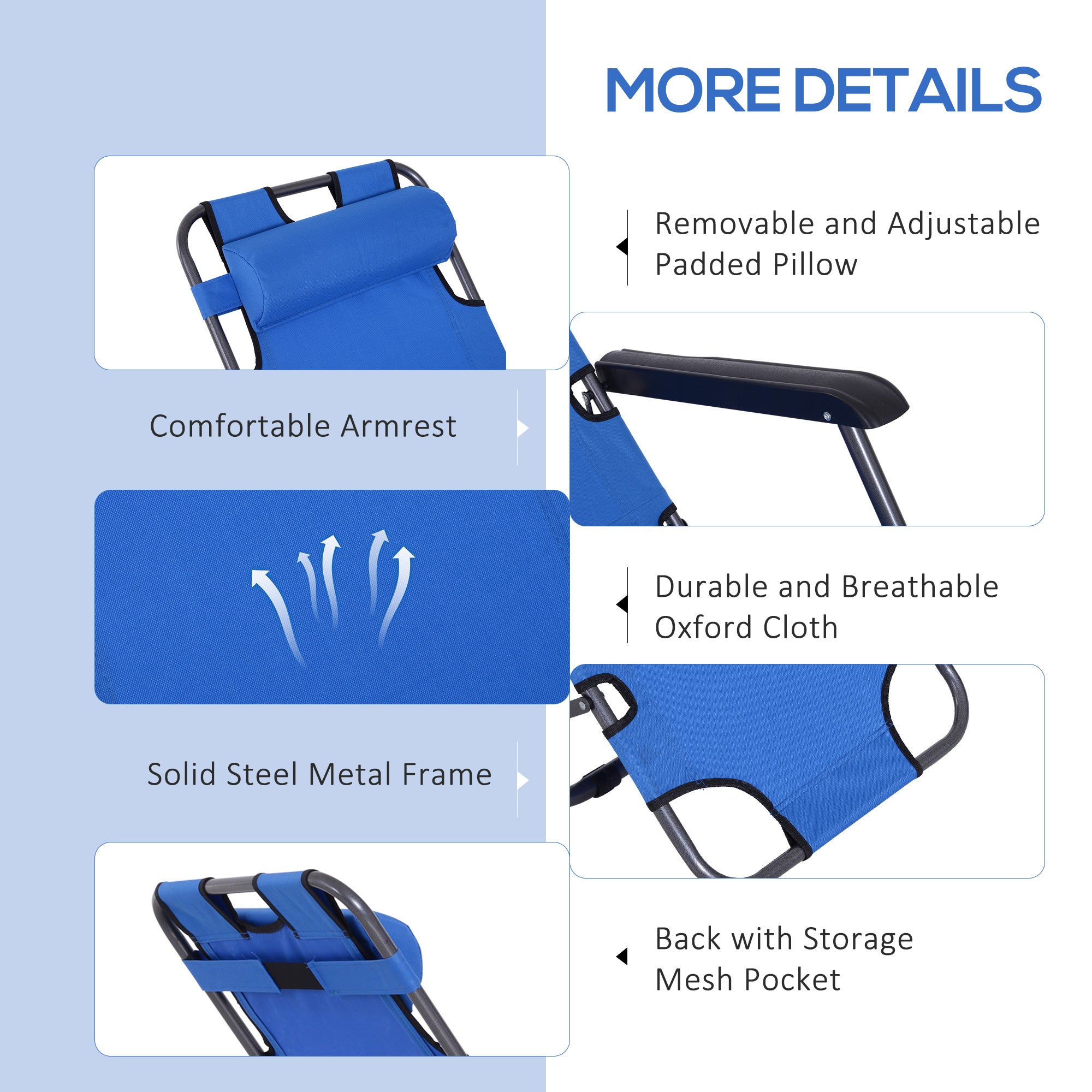 Outsunny 2 in 1 Folding Sun Lounger Reclining Garden Chair with 2-Level Adjustable Backrest, Outdoor Zero Gravity Recliner Garden Chair with Head Pillow and Armrests, Blue