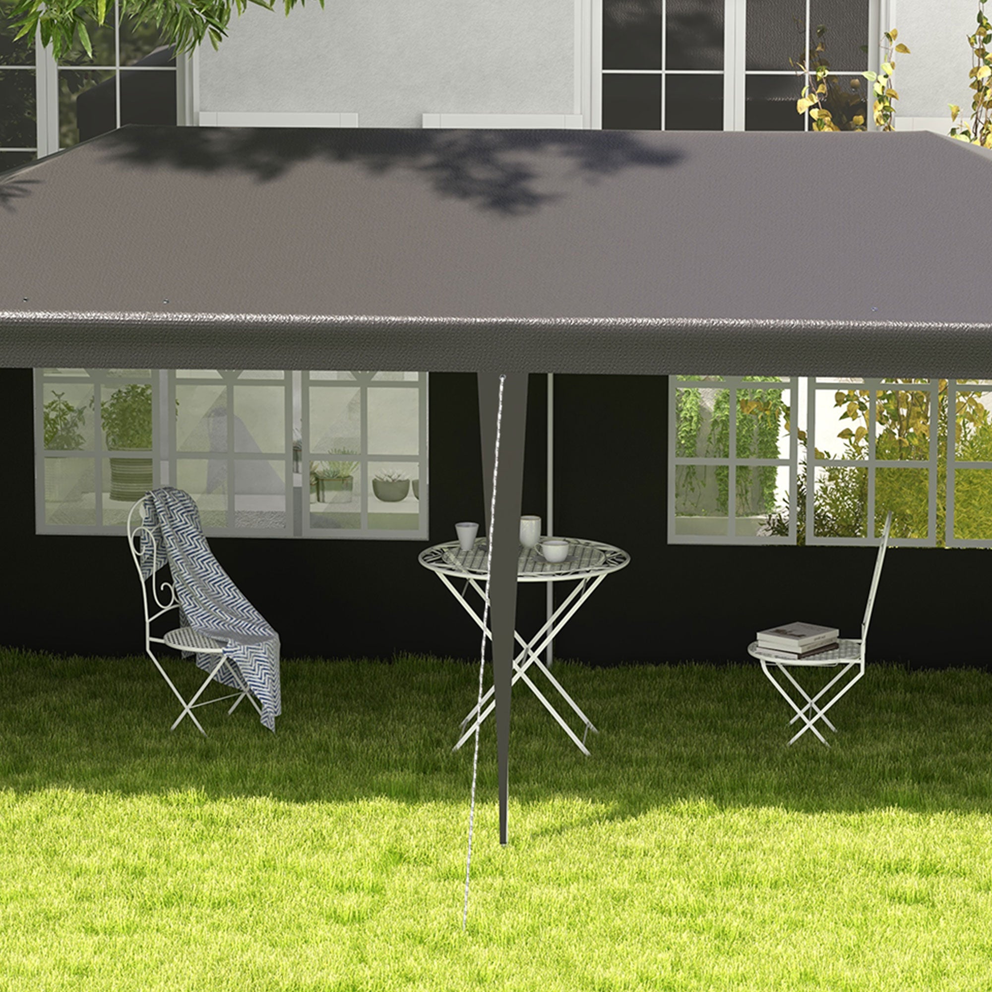 Outsunny 2.95 x 5.83 m Semi-Open Gazebo - Dark Grey