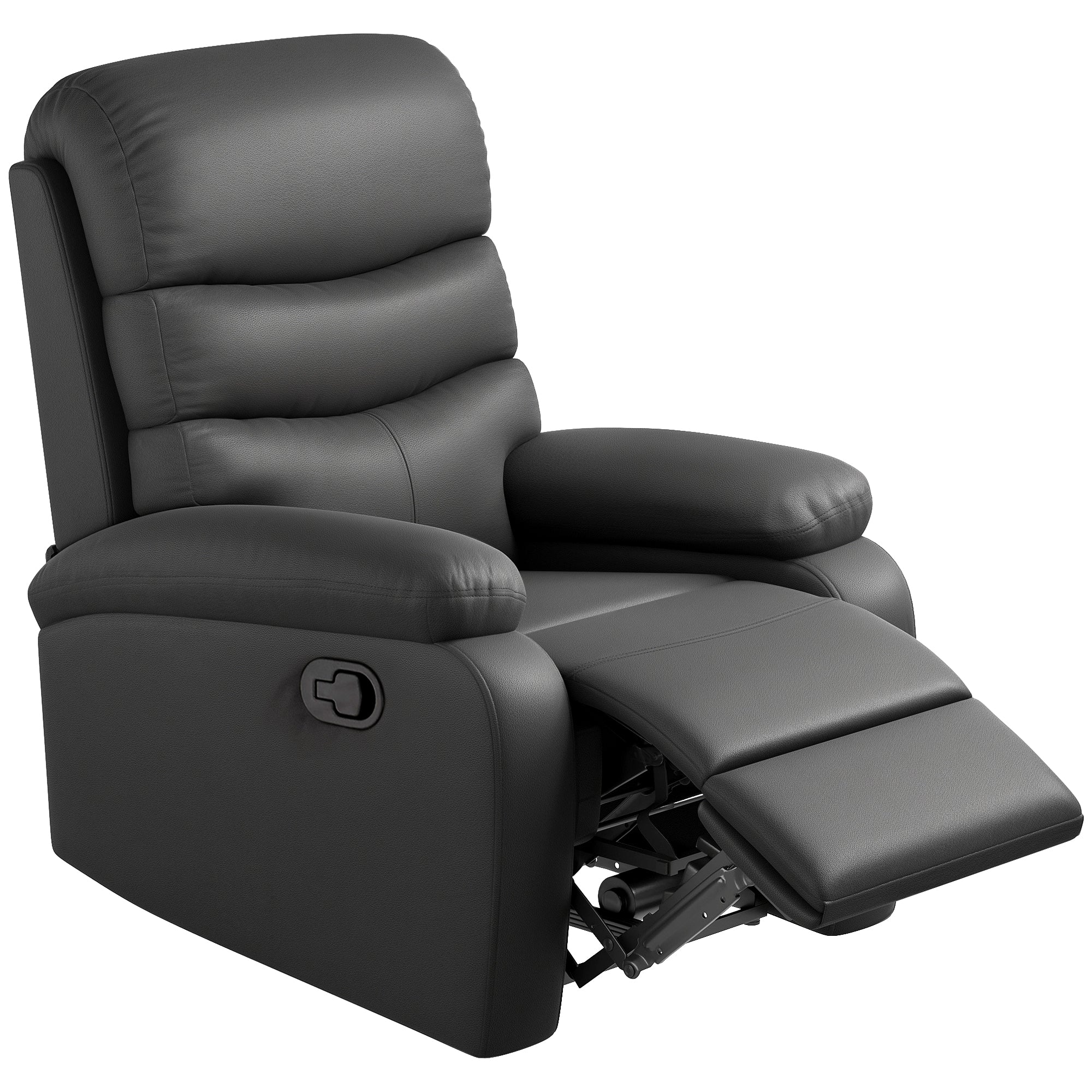 HOMCOM PU Leather Reclining Chair, Manual Recliner Chair with Padded Armrests, Retractable Footrest and Wood Frame, Black