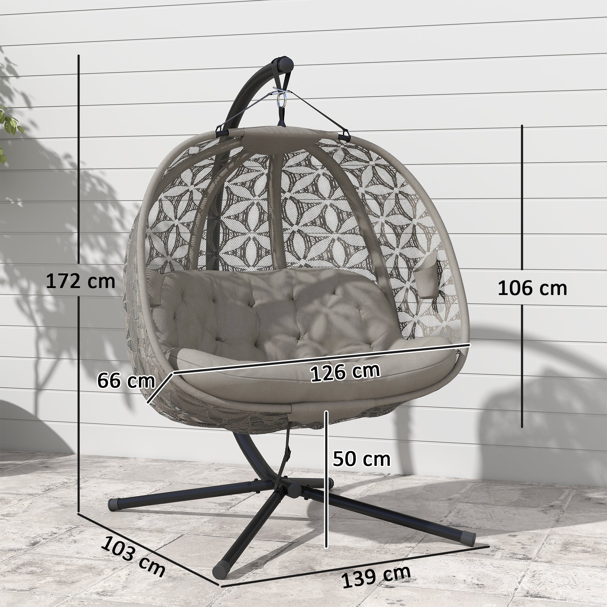 Outsunny Outdoor Double Hanging Chair with Cushion and Cup Holders, Sand Brown
