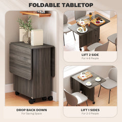 HOMCOM Multi-Storage Six-Person Drop Leaf Dining Table - Grey