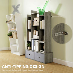 HOMCOM 12 Shelf Storage Unit, with Drawers - Graphite Wood Effect