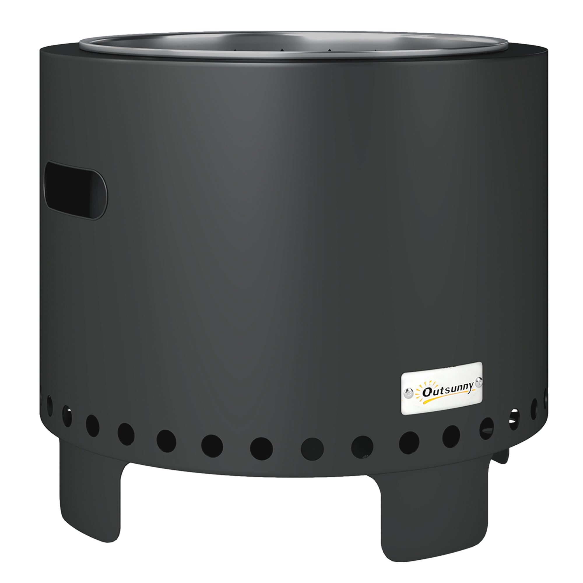 Outsunny Smokeless Steel Fire Pit, with Poker - Grey