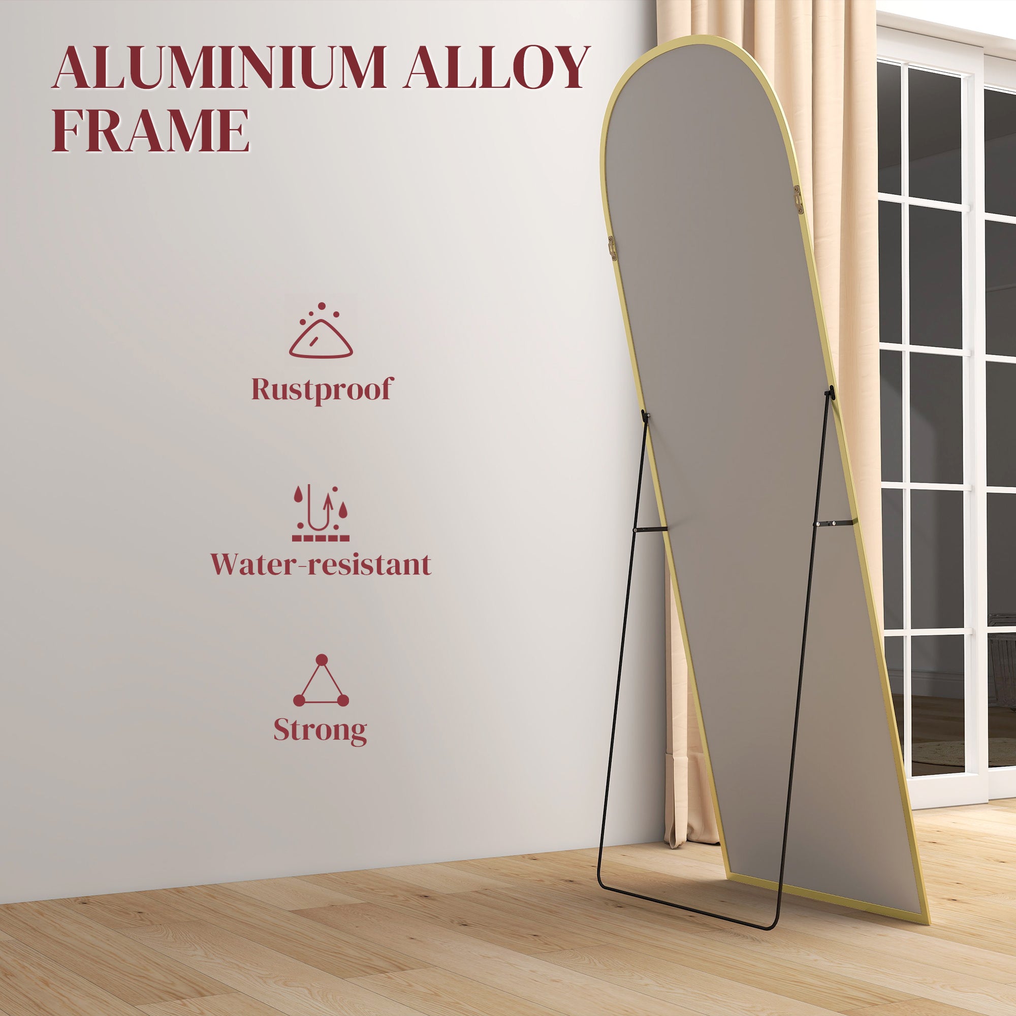 HOMCOM 165cm Aluminium Frame Standing Mirror - Gold