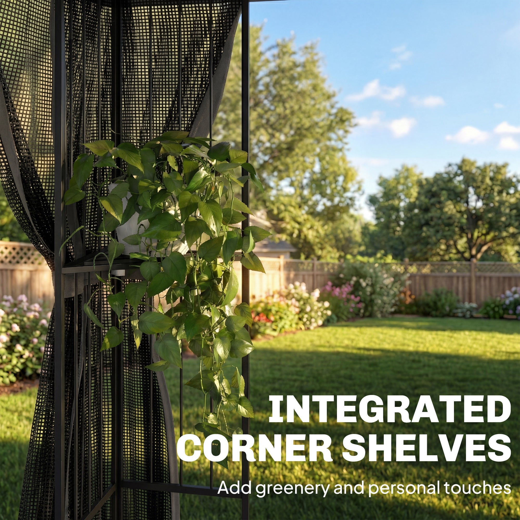 Outsunny 3 x 3 m Outdoor Garden Gazebo with Post Shelves, UPF50+ DoubleÂ Roof Patio Permanent Pavilion, Grey