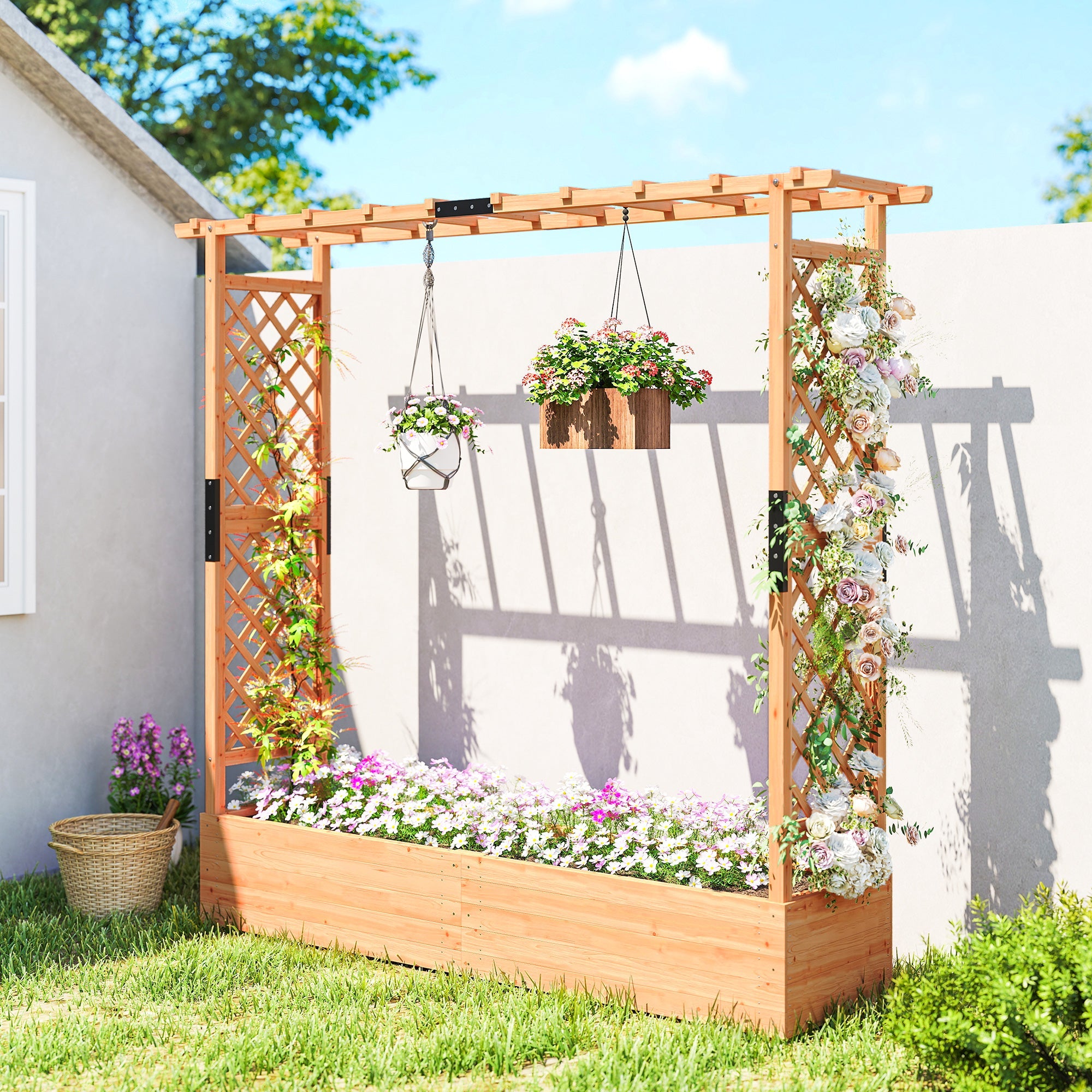 Outsunny Fir Wood 171 x 39 cm Planter and Trellis Garden Bed