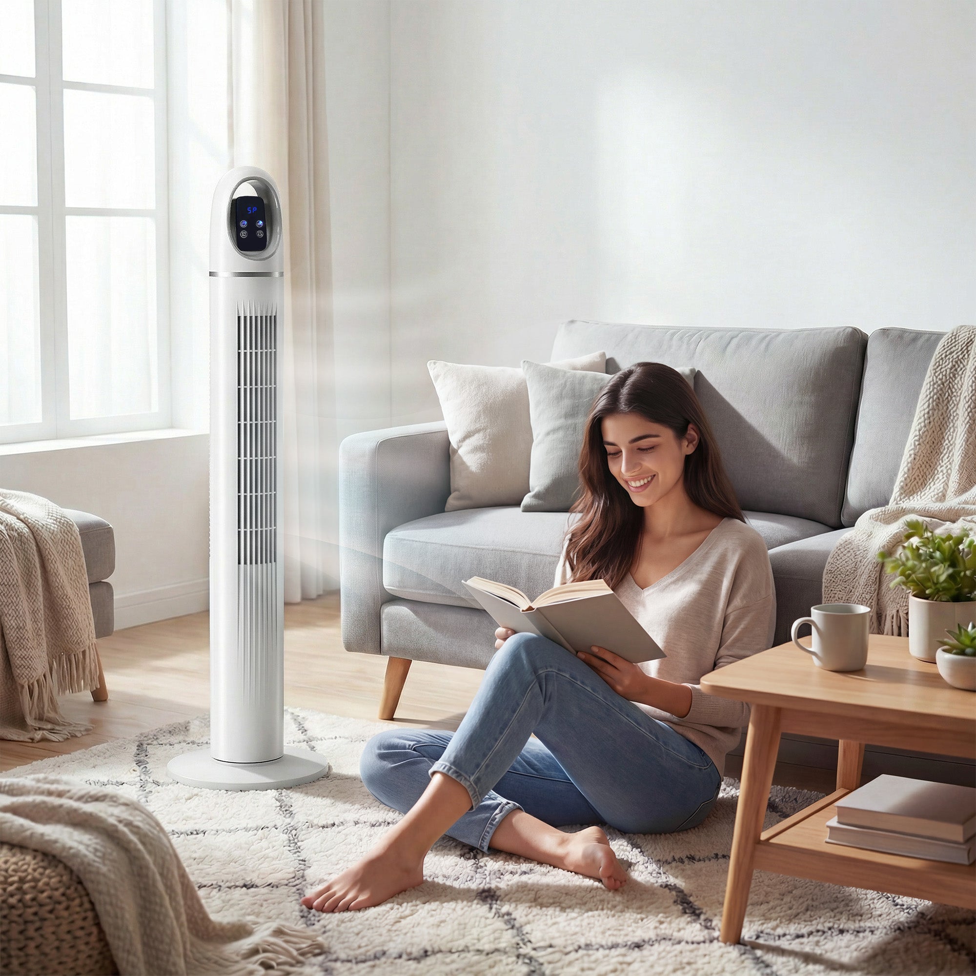 HOMCOM Tower Fan for Bedroom, Standing Floor Fan with 70Â° Oscillating, 3 Modes, 3 Speeds, 24 Hour Timer, White