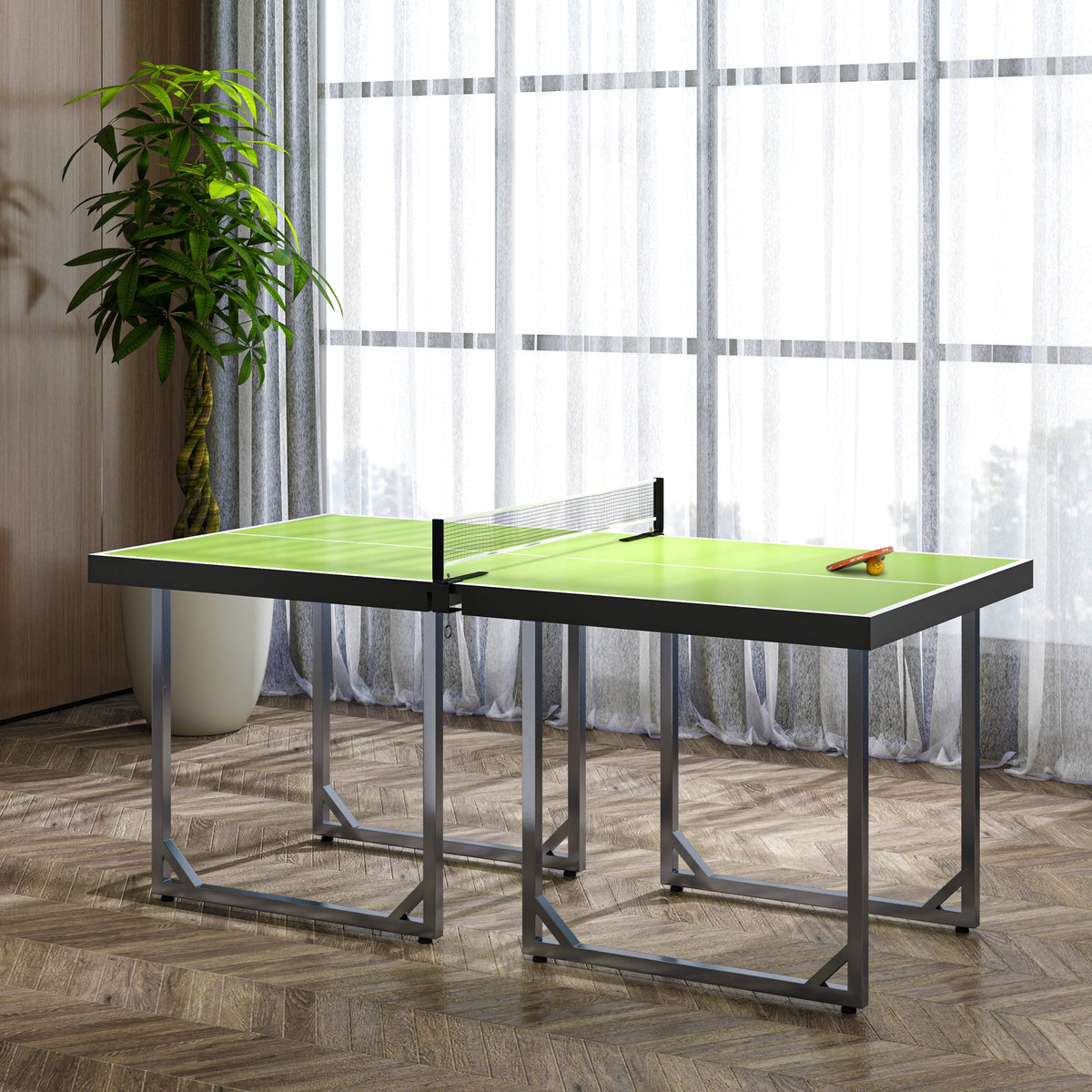 HOMCOM 6ft Table Tennis Table, Ping Pong Table with Net, Foldable and Portable Ping Pong Set for Indoor Outdoor Use, Easy Assemble, Midsize, Green