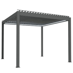 Outsunny 3 x 3(m) Electric Louvered Pergola with LED Lights, Aluminium Pergola Hardtop Gazebo with Remote, Adjustable Roof and Drainage System, Water and UV Proof