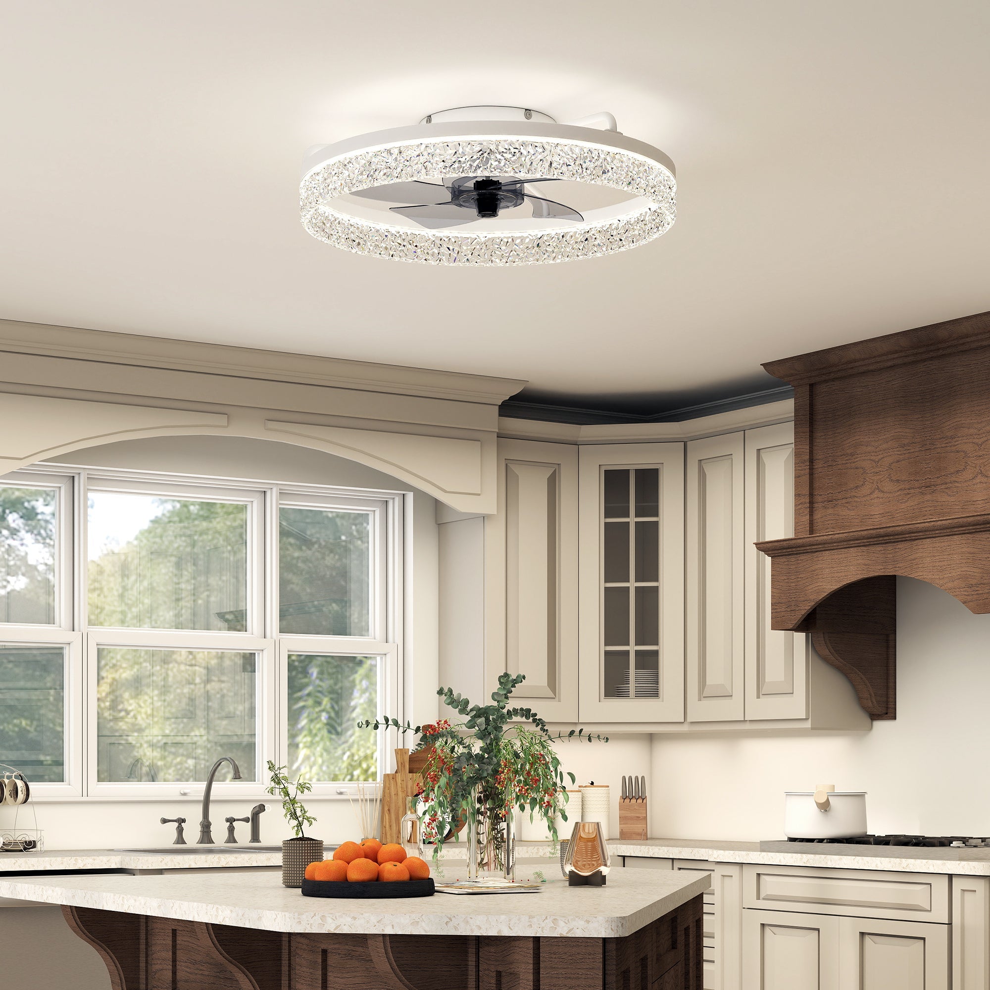 HOMCOM Ceiling Fan with Lights, Dimmable LED Mount Ceiling Fan Light with Remote App Control for Bedroom, White