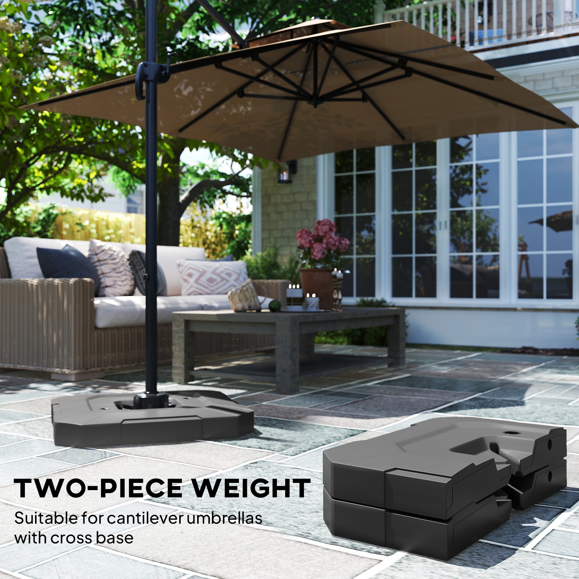 Outsunny 2PCS Umbrella Weights for Cantilever Parasols, Parasol Base Weights, 80 kg for Water or 105 kg Water and Sand Mix, Black