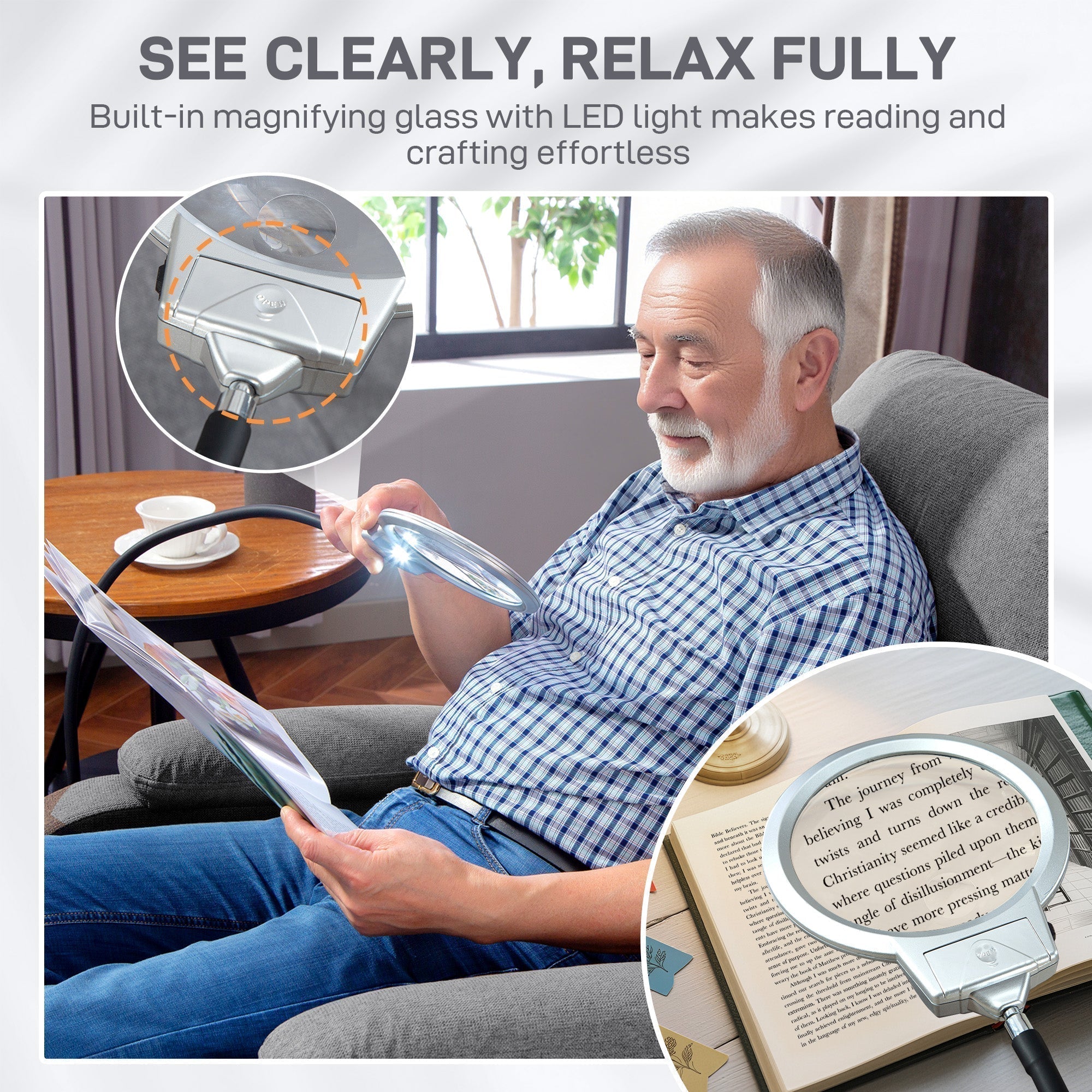 HOMCOM Electric Rise/Recline Armchair, with Reading Light - Grey