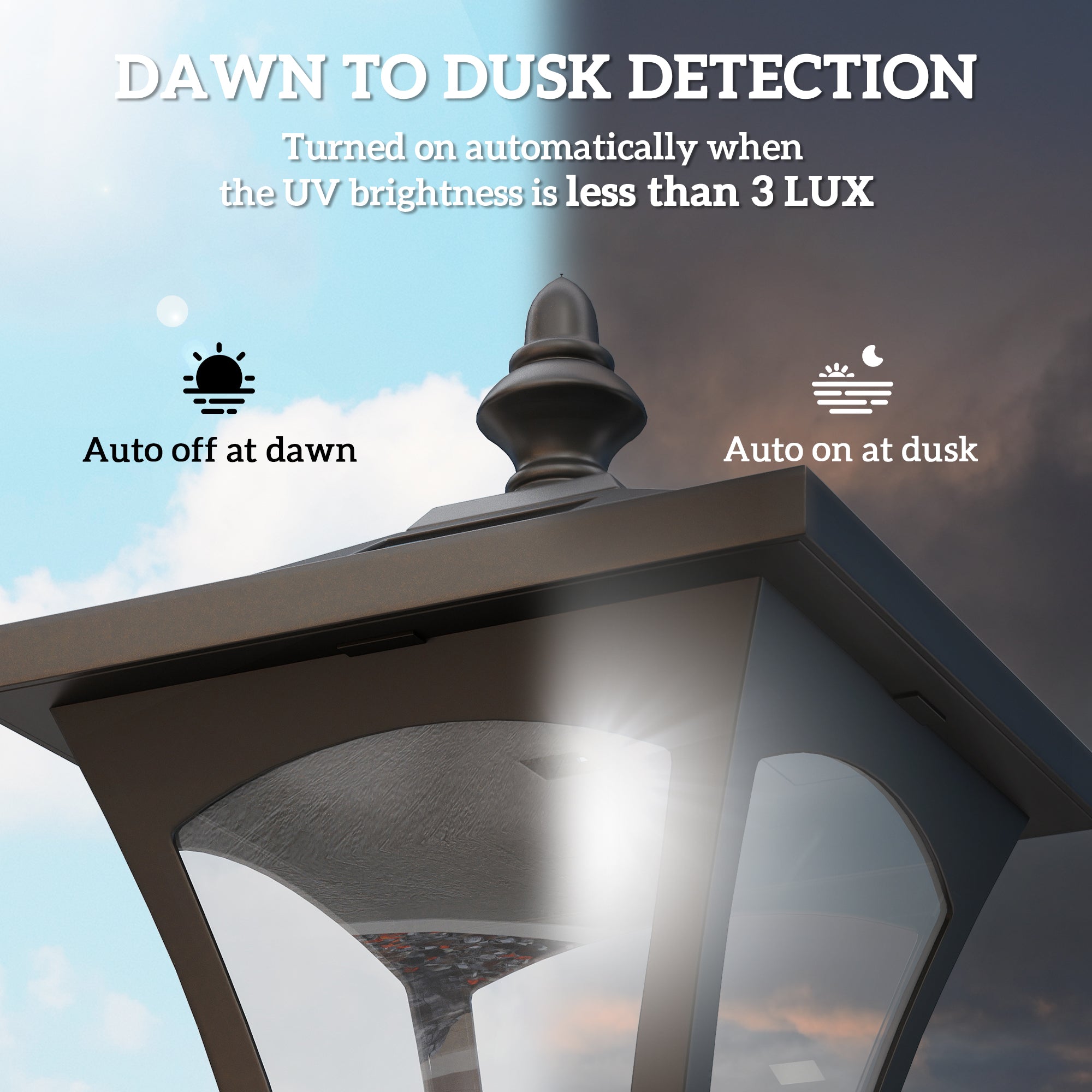 Outsunny Outdoor Garden Solar Post Lamp Photosensitive LED Lantern Bollard Pathway 1.2M Tall √¢‚Ç¨‚Äú Black