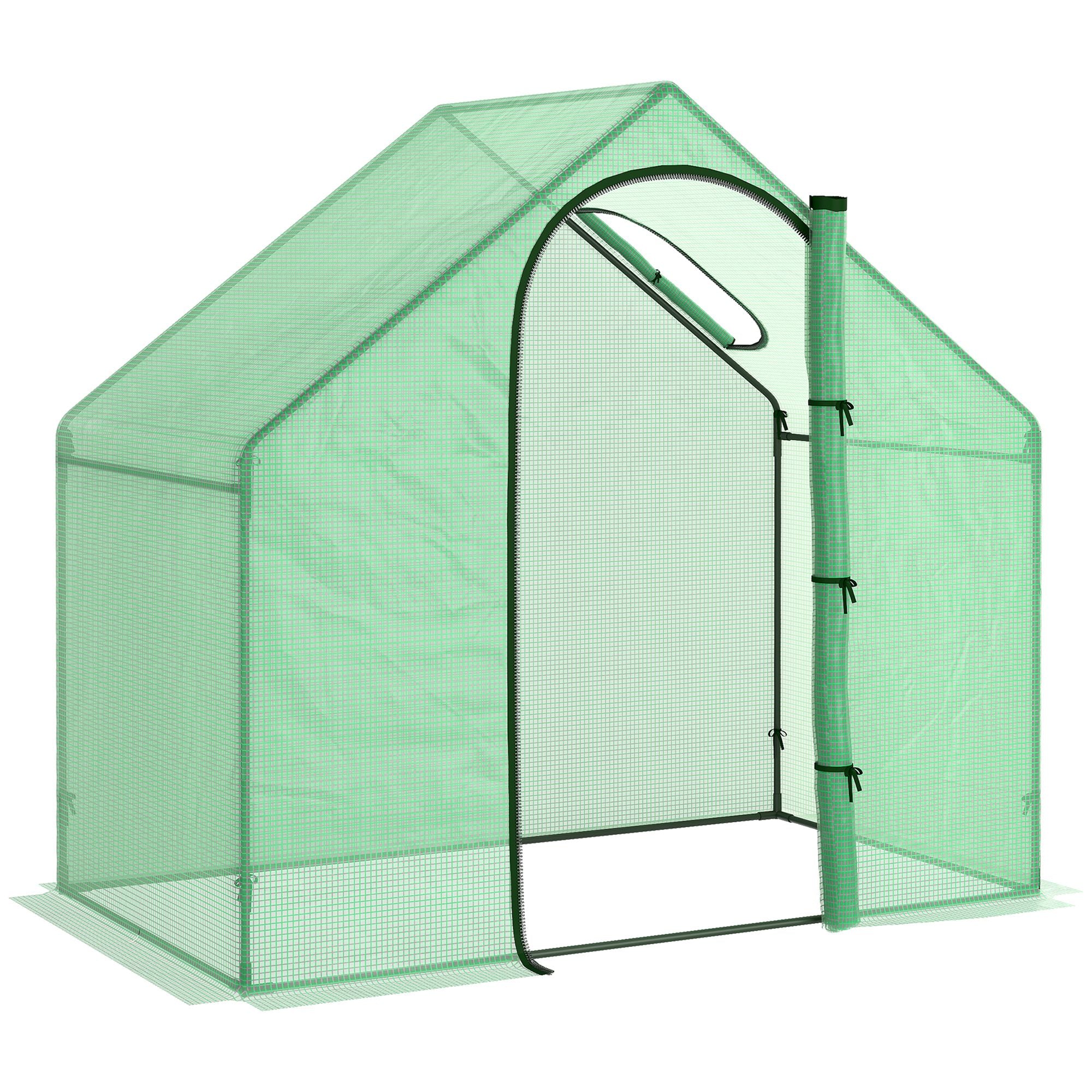 Outsunny Walk In Tomato Greenhouse Garden Outdoor Mini Greenhouse Flower Planter Steel Frame with Zipped Door & Window, PE Cover, 180 x 100 x 168CM, Green